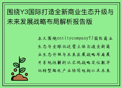 围绕Y3国际打造全新商业生态升级与未来发展战略布局解析报告版